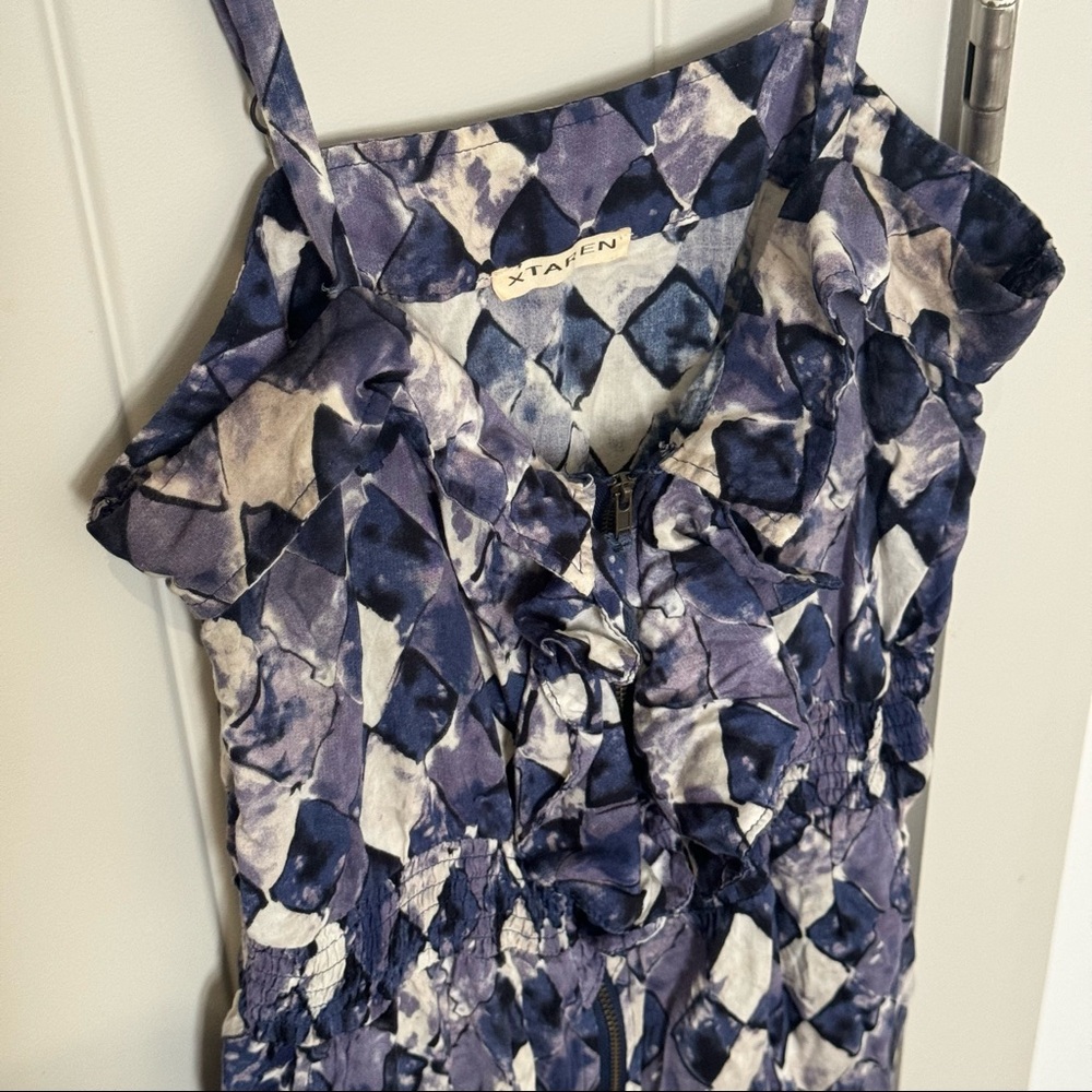 Blue diamond checkered mini dress with zipper closure